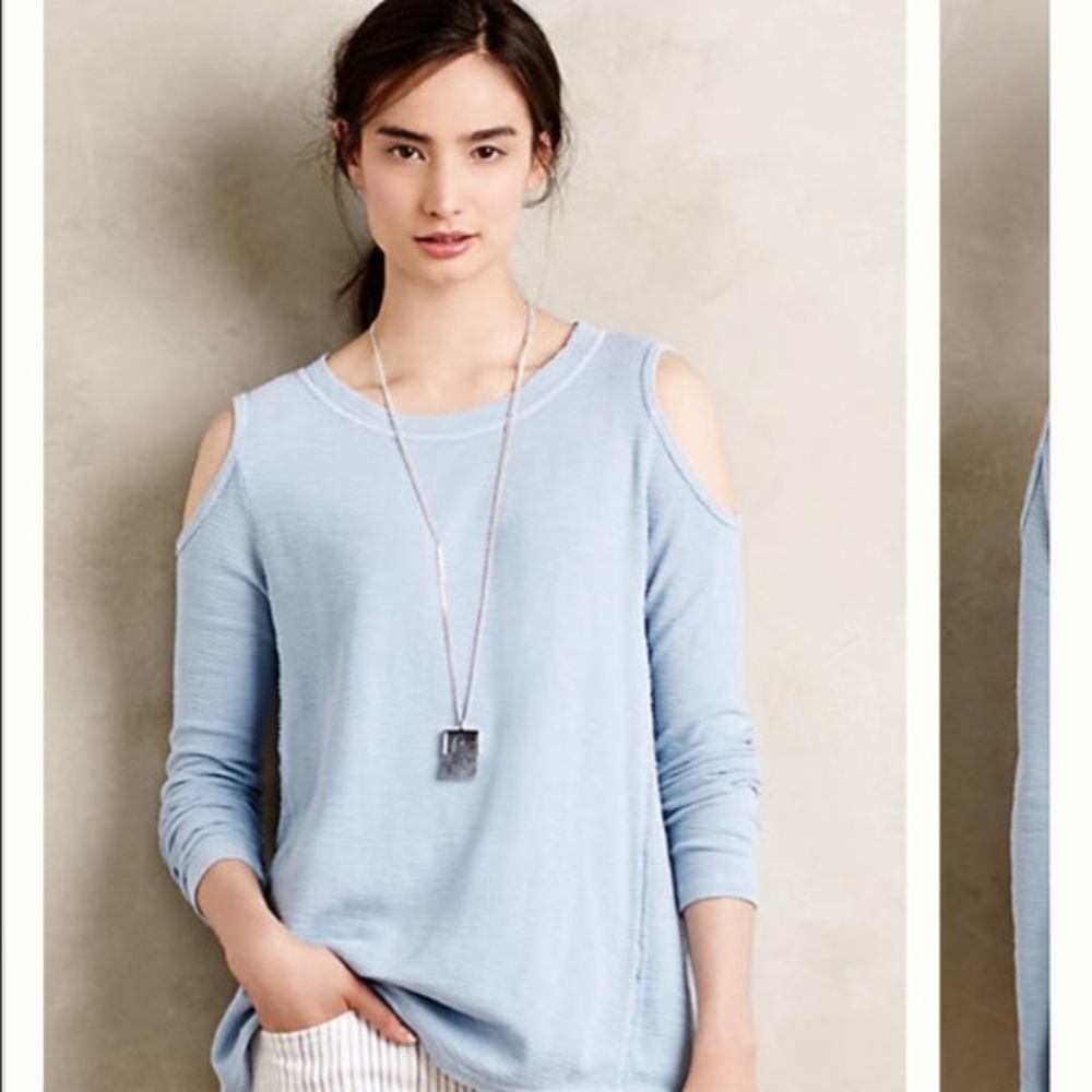 light blue anthropologie cold shoulder top